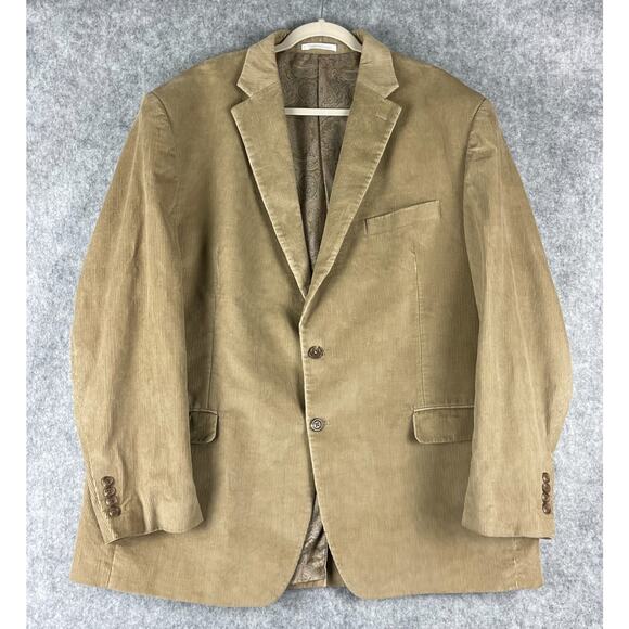 Chaps Corduroy Blazer Sport Coat Jacket Mens 48L Beige Cotton 2 Button - Picture 1 of 16